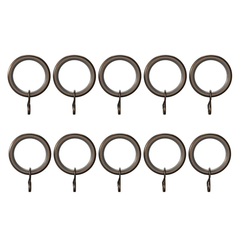 10 anneaux et crochets tringle à rideau silencieux Kozani métal marron Ø16/19mm GoodHome