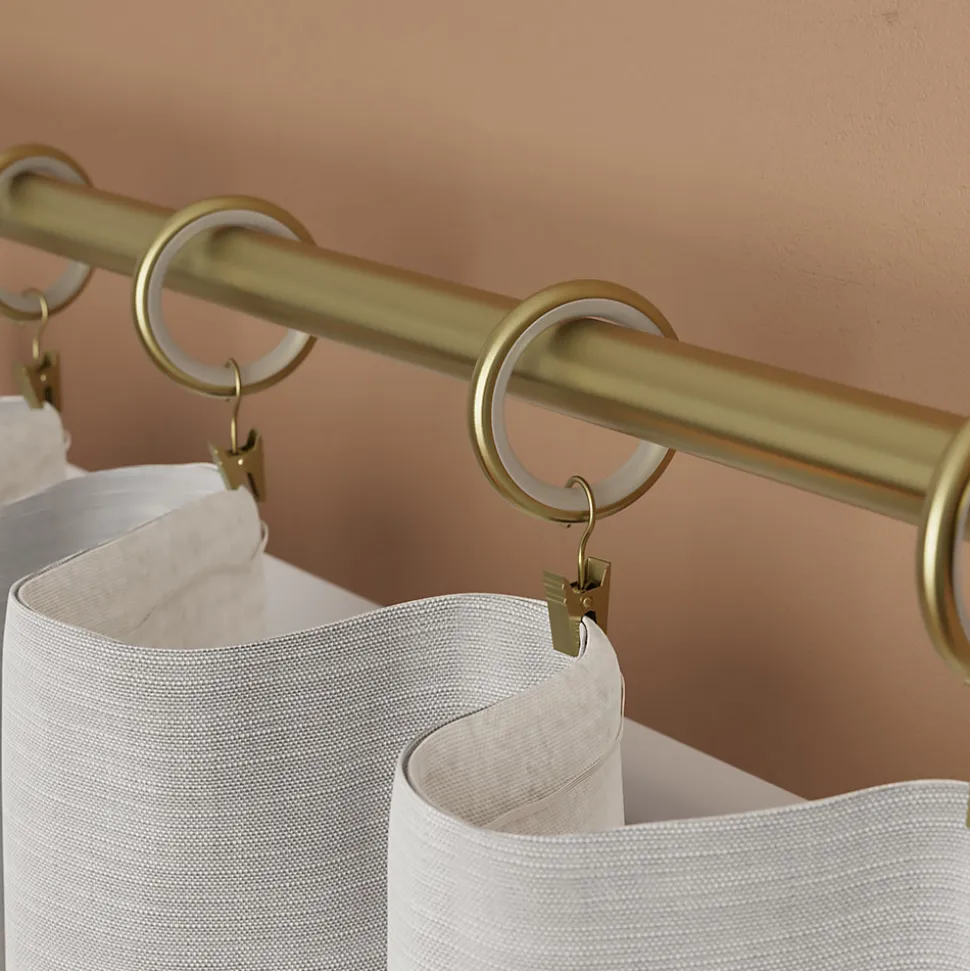 10 anneaux silencieux et crochets à clips pour tringle à rideau en métal doré Ø25/28 mm, GoodHome Elasa
