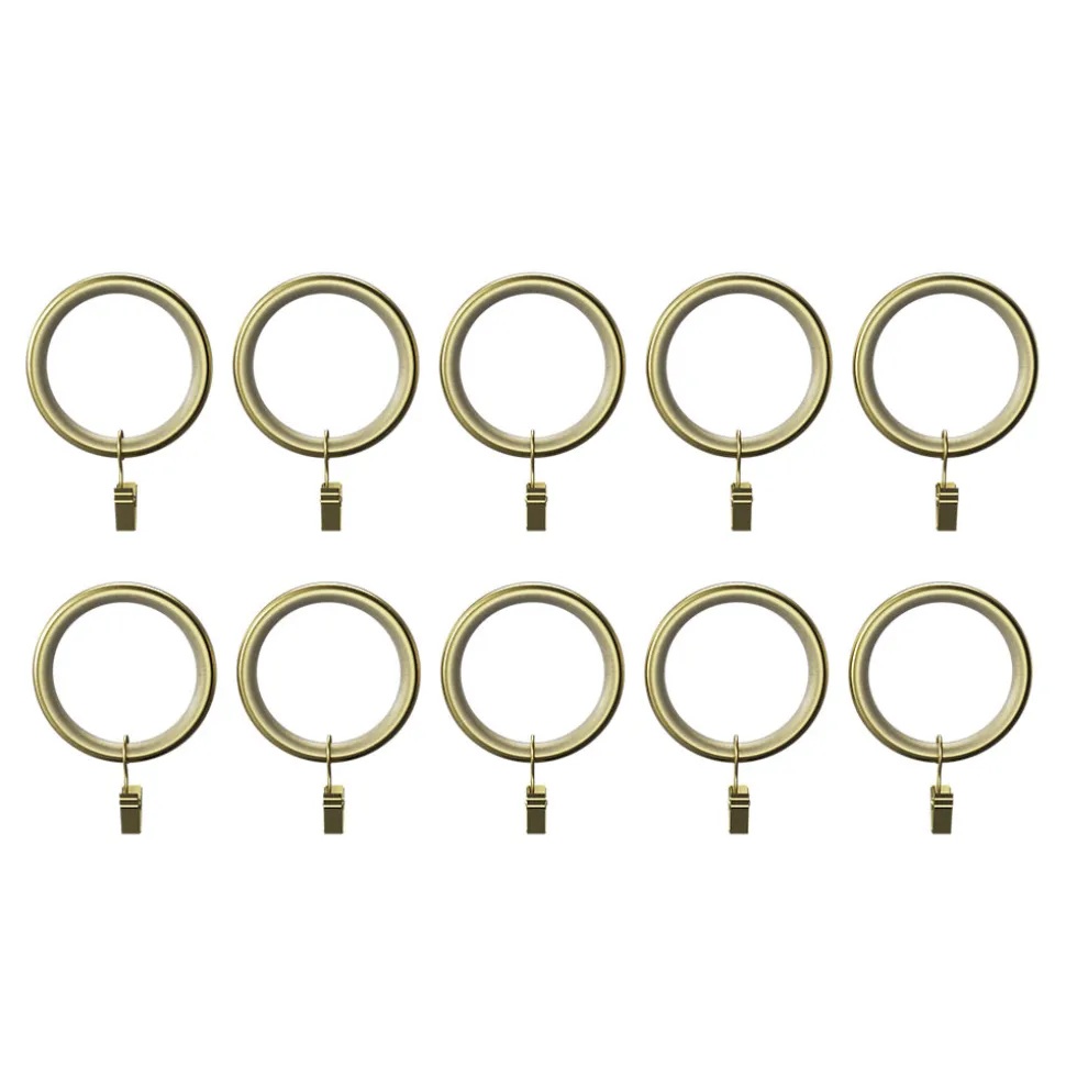 10 anneaux silencieux et crochets à clips pour tringle à rideau en métal doré Ø25/28 mm, GoodHome Elasa