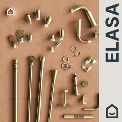 10 anneaux silencieux et crochets à clips pour tringle à rideau en métal doré Ø25/28 mm, GoodHome Elasa