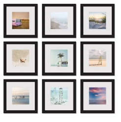 9 cadres photo effet bois noir l.27 x H.27cm Ariane