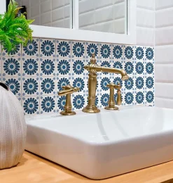 8 carreaux adhésifs motif Azulejos bleu L.10 x H.10 x l.0,4cm