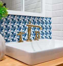 8 carreaux adhésifs motif géométrique bleu L.10 x H.10 x l.0,4cm