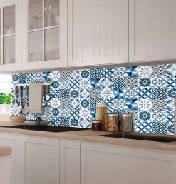 8 carreaux adhésifs motif géométrique bleu L.10 x H.10 x l.0,4cm