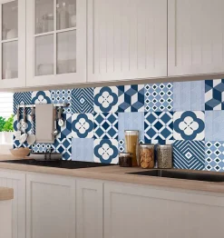 6 carreaux adhésifs motif texture bleu L.15 x H.15 x l.0,4cm