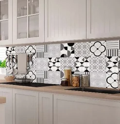 6 carreaux adhésifs motif texture gris blanc L.15 x H.15 x l.0,4cm