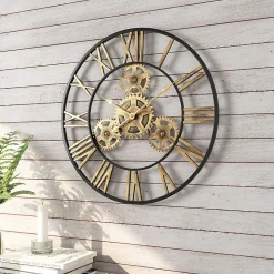 50 cm Noire Industrielle Bois Vintage Pendule Murale Steampunk Chiffres Romains pour Salon Bar Bureau