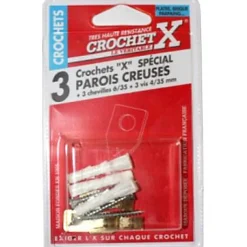 3 crochets de fixation pour parois creuses