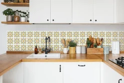 6 dalles adhésive murales Wall Tiles D-C-Fix Nadia effet carreaux de ciment jaune, gris, blanc L.15 x l.15cm