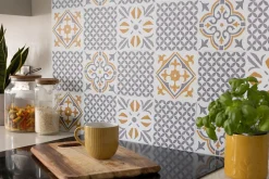 6 dalles adhésive murales Wall Tiles D-C-Fix Amira effet carreaux de ciment, gris, blanc L.15 x l.15cm