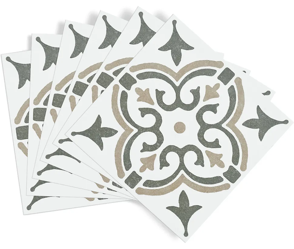 6 dalles adhésive murales Wall Tiles D-C-Fix Jamila effet carreaux de ciment vert, beige, blanc L.15 x l.15cm
