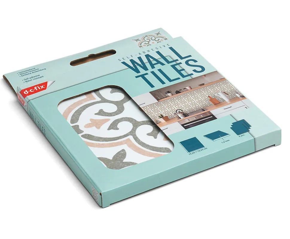 6 dalles adhésive murales Wall Tiles D-C-Fix Jamila effet carreaux de ciment vert, beige, blanc L.15 x l.15cm