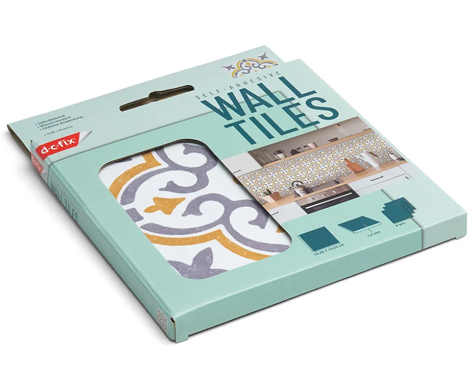 6 dalles adhésive murales Wall Tiles D-C-Fix Jamila effet carreaux de ciment jaune, gris, blanc L.15 x l.15cm