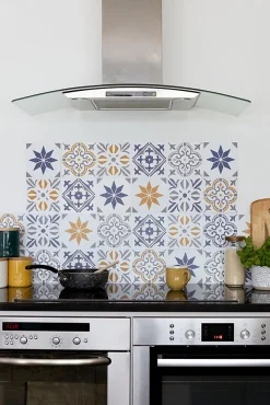 6 dalles adhésive murales Wall Tiles D-C-Fix Jamila effet carreaux de ciment jaune, gris, blanc L.15 x l.15cm