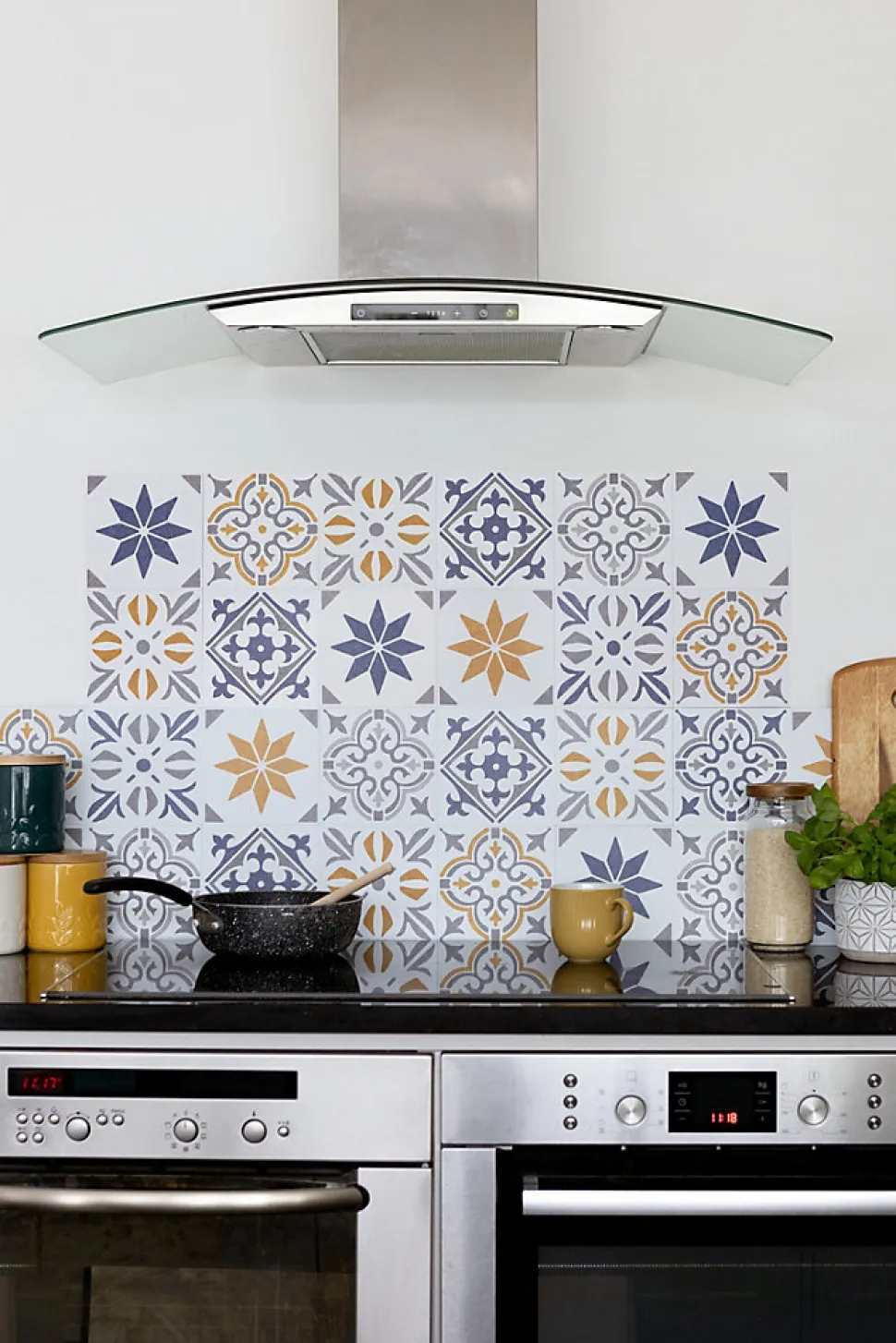 6 dalles adhésive murales Wall Tiles D-C-Fix Jamila effet carreaux de ciment jaune, gris, blanc L.15 x l.15cm