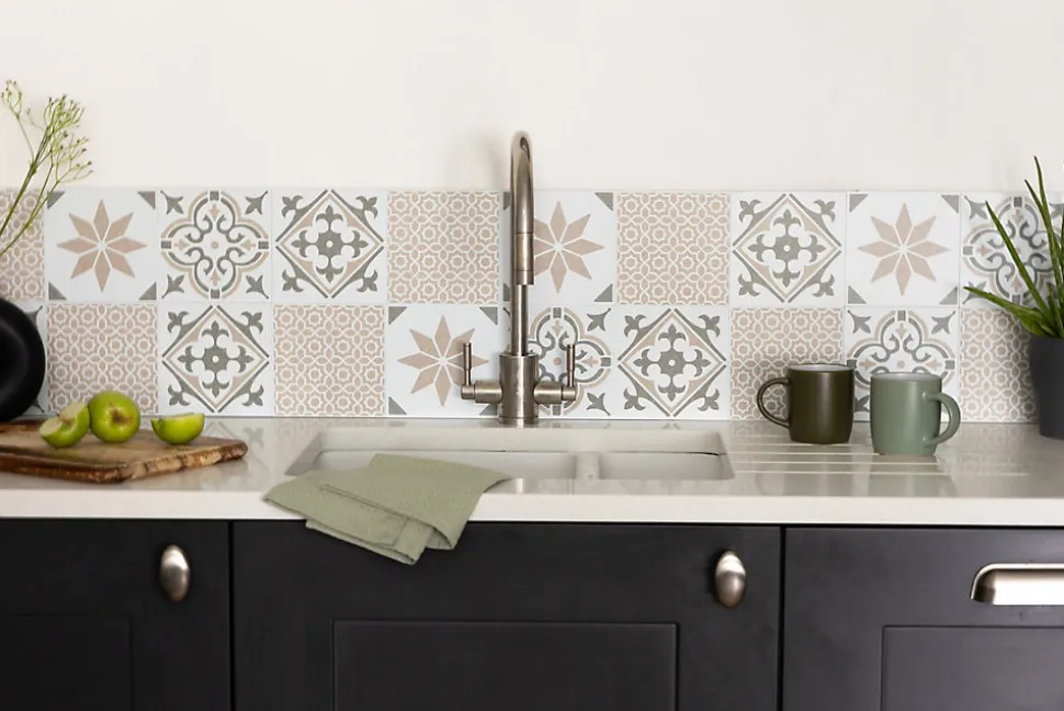 6 dalles adhésive murales Wall Tiles D-C-Fix Alia effet carreaux de ciment, gris, blanc L.15 x l.15cm