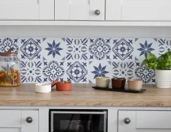 6 dalles adhésives murales Wall Tiles D-C-Fix® Jamila effet carreaux de ciment bleu L.15 x l.15cm