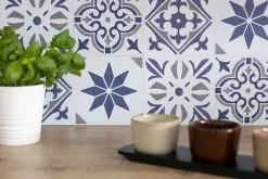 6 dalles adhésives murales Wall Tiles D-C-Fix® Jamila effet carreaux de ciment bleu L.15 x l.15cm