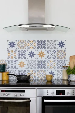6 dalles adhésives murales Wall Tiles D-C-Fix® Jamila effet carreaux de ciment bleu L.15 x l.15cm