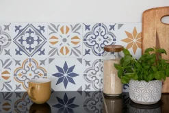 6 dalles adhésives murales Wall Tiles D-C-Fix® Jamila effet carreaux de ciment bleu L.15 x l.15cm