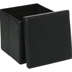 2 en 1 Pouf pliant et coffre de rangement Vinyle Noir 38 x H 37.5 cm