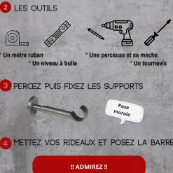 1 ENSEMBLE EMBOUT SPIRALE - 1 BARRE ET 2 EMB ET 2 SUP 13-20CM - BLANC LAQUE - 120-210CM - DIAMETRE 20