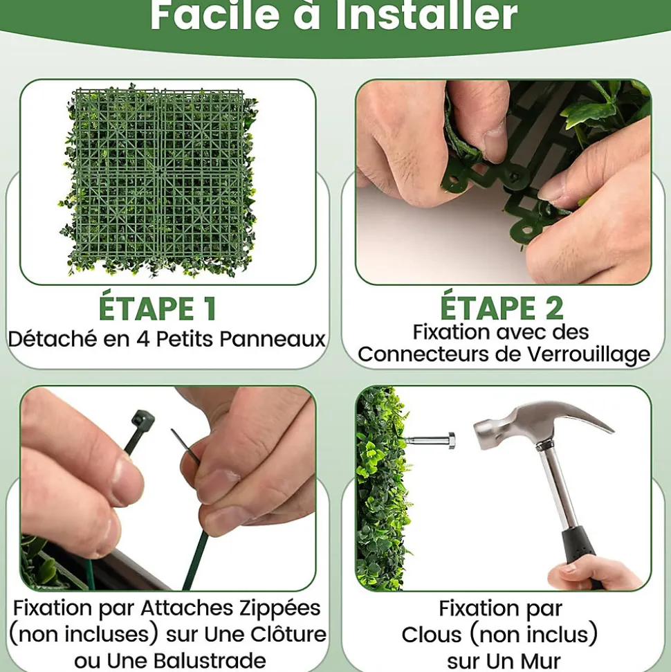 12 Panneaux Plantes Artificielles Muraux 50 X 50 cm Mur Végétal Artificiel pour Intérieur et Extérieur
