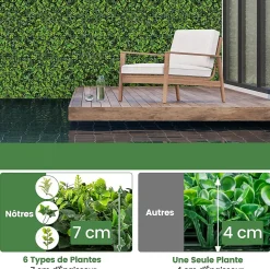 12 Panneaux Plantes Artificielles Muraux 50 X 50 cm Mur Végétal Artificiel pour Intérieur et Extérieur