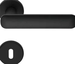 2 Poignée rosace ronde, rosace trou de clé L, noir, Garantie 5 ans, pour porte intérieure.
