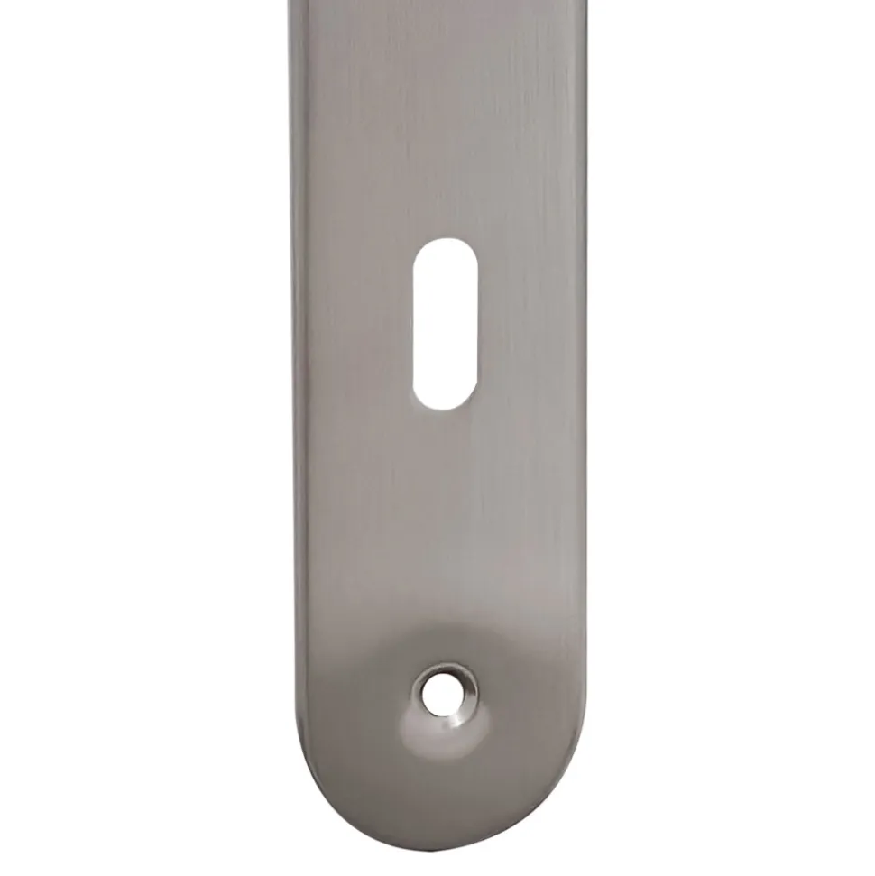 2 poignées de porte sur plaque rond avec serrure Amga, entraxe 195mm, coloris gris satiné
