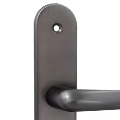 2 poignées de porte sur plaque rond Amga, entraxe 195mm, coloris titane