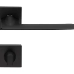 2 poignées rosace a clipser 019, Carré 7 mm, rosace condamnation Carré 6 mm, finition noir, pour porte des WC.