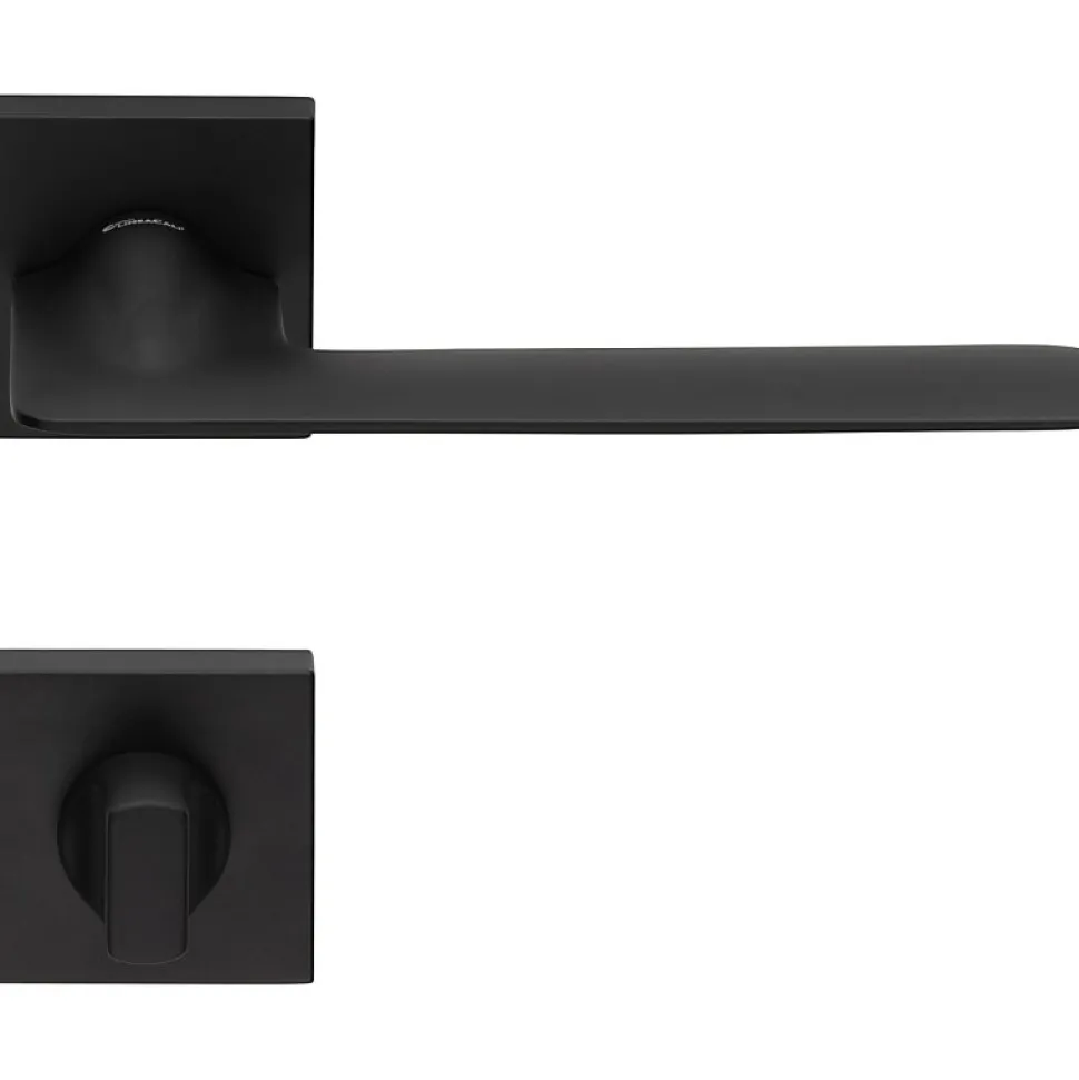 2 poignées rosace a clipser 019, Carré 7 mm, rosace condamnation Carré 6 mm, finition noir, pour porte des WC.