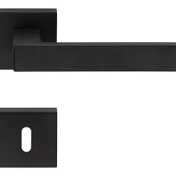 2 poignées rosace a clipser 019, Carré 7 mm, rosace trou de clé L, finition noir, pour porte intérieure.
