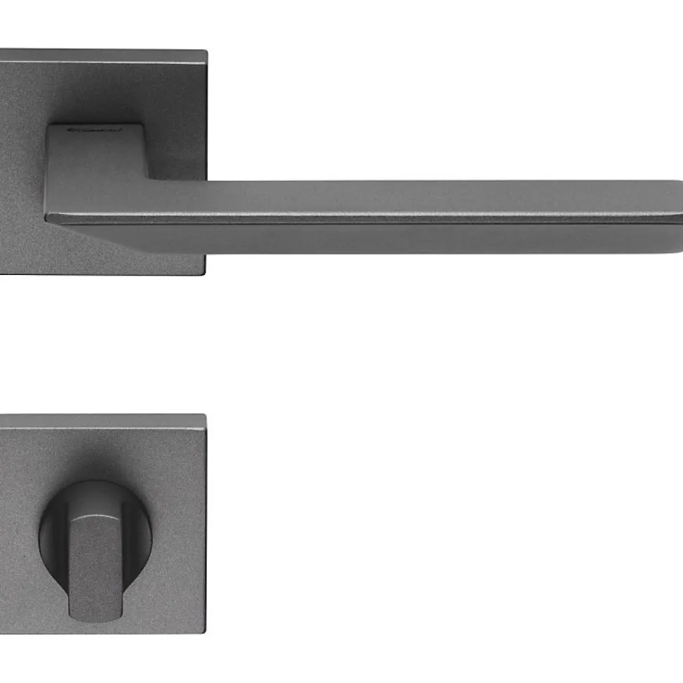 2 poignées rosace carrée A CLIPSER, rosace condamnation, finition gris anthracite garantie 5 ans, pour porte des WC.
