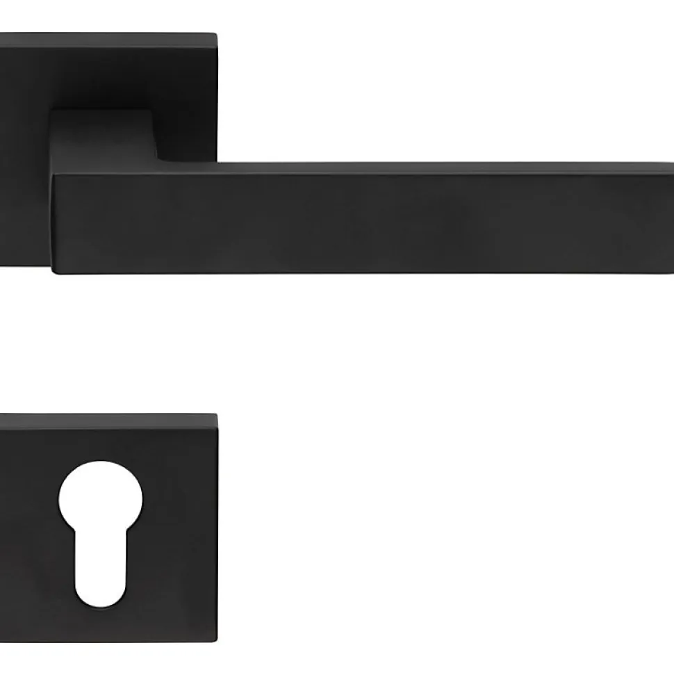 2 poignées rosace carrée A CLIPSER, rosace trou de clé I pour cylindre, finition noir garantie 5 ans, pour porte d'entrée.