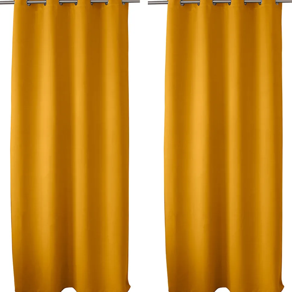 2 rideaux occultant à œillets, jaune moutarde, 140x240cm, 100% polyester, collection Réglisse, CMADECO