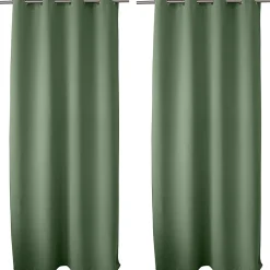 2 rideaux occultant à œillets, vert argile, 140x240cm, 100% polyester, collection Réglisse, CMADECO