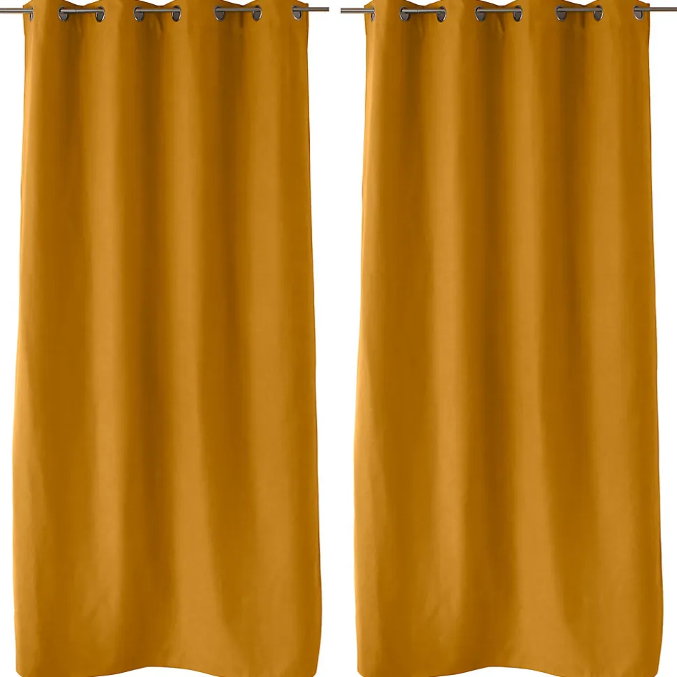 2 rideaux thermique à œillets, jaune moutarde, 135x240cm, doublure polaire, collection Nordica, CMADECO