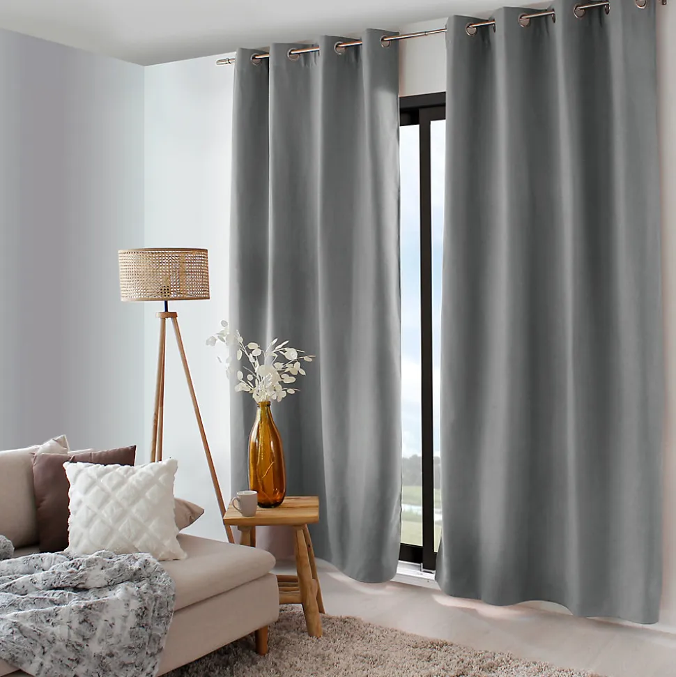 2 rideaux thermique à œillets, gris béton, 135x240cm, doublure polaire, collection Nordica, CMADECO