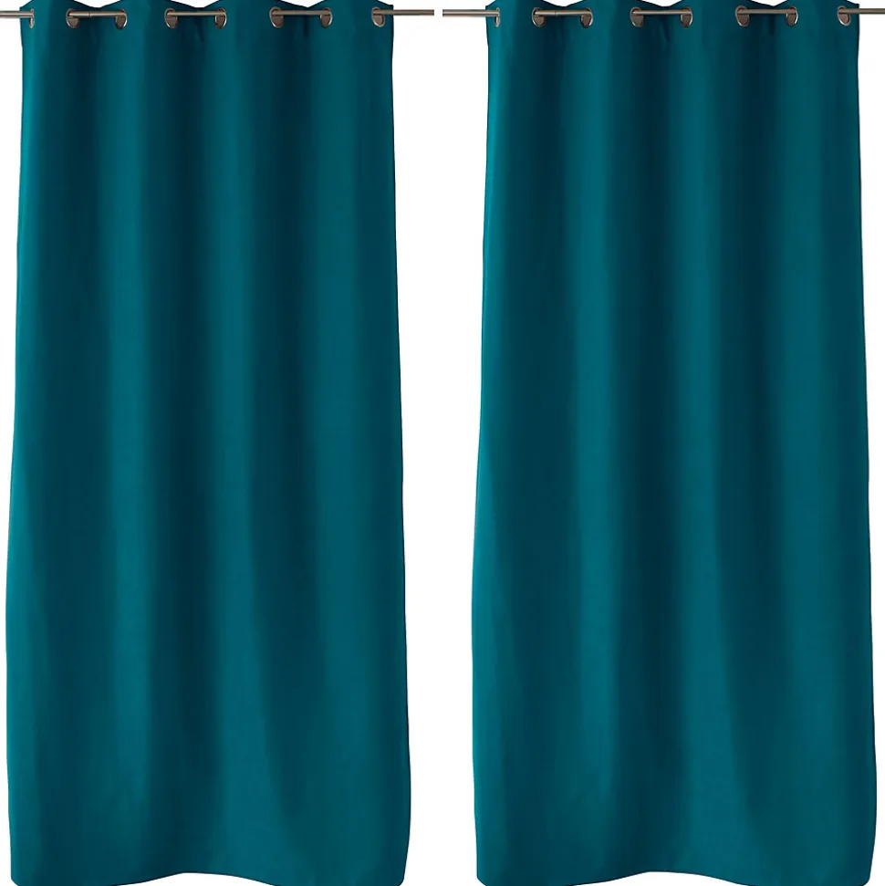 2 rideaux thermique à œillets, bleu canard, 135x240cm, doublure polaire, collection Nordica, CMADECO