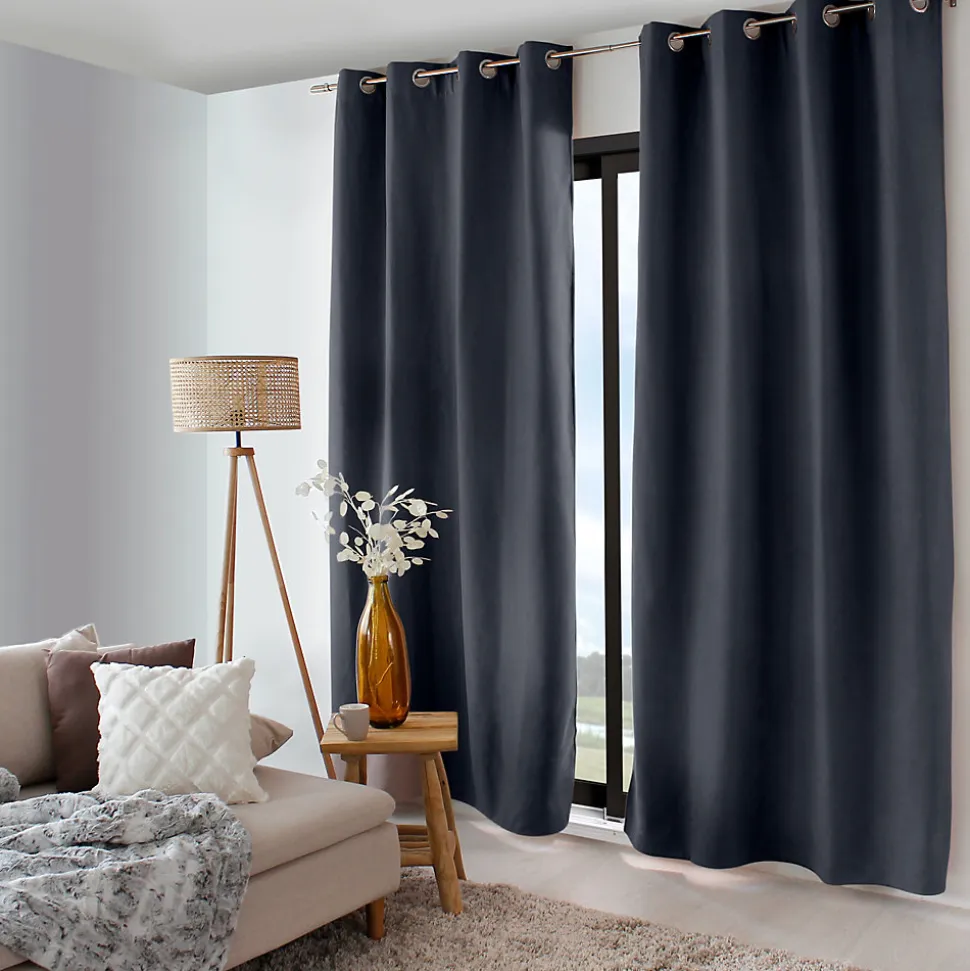2 rideaux thermique à œillets, gris foncé, 135x240cm, doublure polaire, collection Nordica, CMADECO