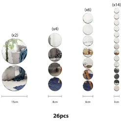 26 stickers miroirs ronds - Autocollants stickers adhésifs effet miroir
