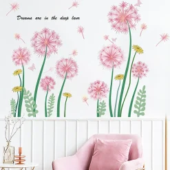 2 stickers muraux fleurs, stickers muraux fleurs salon, stickers muraux pissenlit