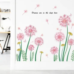2 stickers muraux fleurs, stickers muraux fleurs salon, stickers muraux pissenlit
