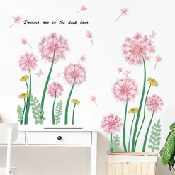 2 stickers muraux fleurs, stickers muraux fleurs salon, stickers muraux pissenlit