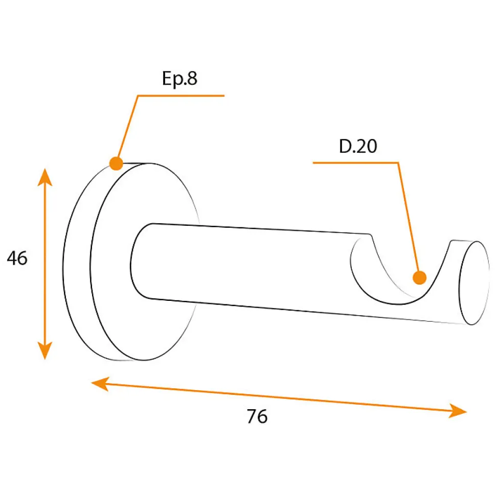2 Supports Blanc, pour Tringle à Rideaux, Mural, Diamètre 20, Saillie 76, Fixation par Vis