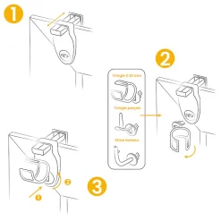 2 Supports Clic, Sans Perçage, pour Tringle à Rideau et Voilage, Blanc Mat, Crochets Modulables