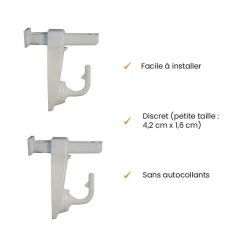 2 Supports Clic, Sans Perçage, pour Tringle à  Rideau et Voilage, Transparent, Crochets Modulables