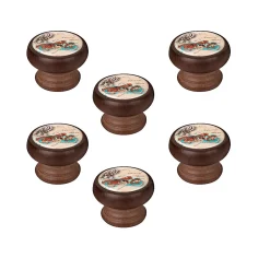 6 Un. bouton poignées de meuble Vintage Retro bois colorant noyer MOTO - diamètre 40MM